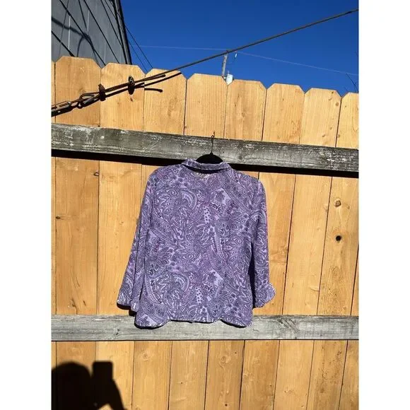Apostrophe Womens Top Size XL Paisley 3/4 Sleeve Shirt Purple Button Up Spring - Picture 6 of 9